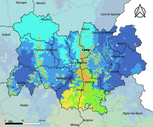 Carte climatique Auvergne avec zones mycologiques